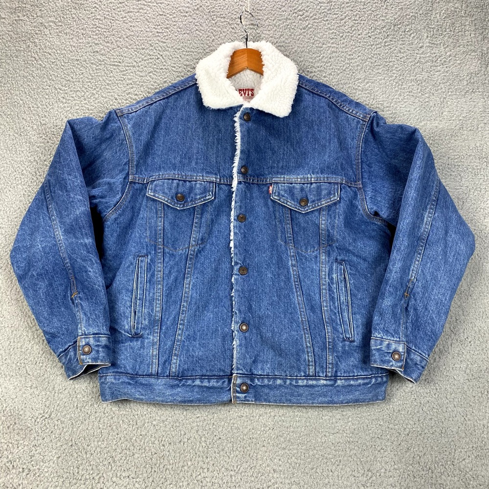 Vintage 80s Levis Jacket Size Medium Blue Denim Sherpa Lined Trucker Type 3 USA